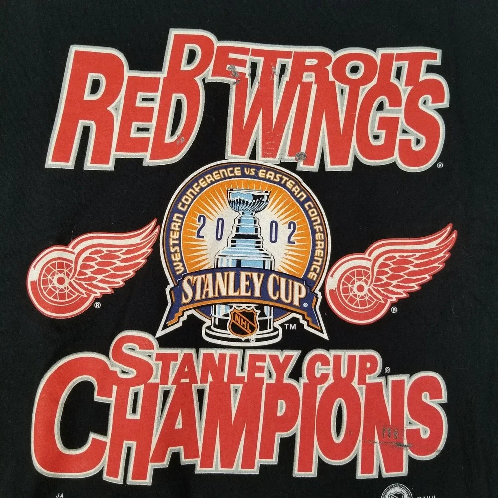 VTG Detroit Red Wings 2002 Stanley Cup Champs Black 3/4 Sleeve Shirt XL Lidstrom - Picture 2 of 10